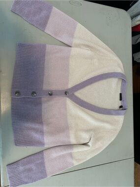 ATM Anthony Thomas Melillo Lavender & White Striped V-Neck Button Cardigan